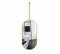 ROBAUN Specchio sospeso al soffitto con palo in Metallo, Specchio sospeso del Bagno del corridoio Montato a Parete, Specchio Ovale Nero Oro(Oro,23.6"L x 15.7" W)