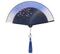 ROBAUN Ventaglio da Ballo in Tessuto Stampato Floreale, ventaglio Pieghevole in bambù in Stile Cinese for Donna, ventaglio Portatile con Nappa, Facile da Aprire