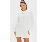 Robe courte en jersey élastique pour femme, col roulé, fermeture éclair, 7710