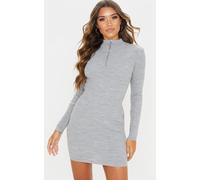 Robe courte en jersey élastique pour femme, col roulé, fermeture éclair, 7710