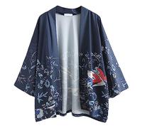 Robe - Giacca Kimono giapponese - Tradizionale Classica Haori Abbigliamento Tokyo Harajuku Stile Antico Floreale Aperto Costume vestaglia, Accappatoio Notte per Donne Uomini Ragazze blu Taglia unica