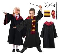 robe5 Costume per bambini, 5 pezzi, costume da mago, scuola di magia, unisex, per Halloween, mago, bacchetta, cravatta, sciarpa, occhiali, costume per cosplay, Halloween, Giornata mondiale del libro,