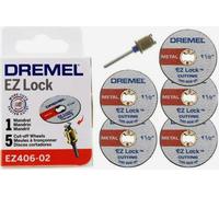 Dremel EZ406-02, EZ - Lock Starter Kit, 1 1/2" (38,1 mm) Diametro ruota, 5 pezzi in fibra di vetro rinforzato con dischi da taglio e mandrino EZ402 inclusi, accessori per dischi da taglio per utensili