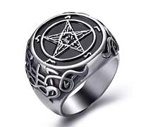 RobertDTesta Anello Con Segno Pentagramma Vichingo Anello Capra Acciaio Inossidabile Anello Acciaio Inossidabile Con Segno Demone Satana Incrociato Da Uomo,Argento,13