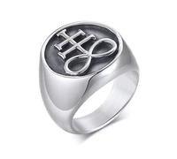 RobertDTesta Anello Con Sigillo Da Uomo in Acciaio Inossidabile Satan Leviathan, Gioielli Religiosi Con Anello A Croce Leviathan Vintage Gotico,Argento,12