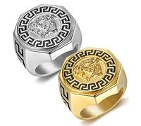 RobertDTesta Anello Con Sigillo Medusa Della Mitologia Greca Antica, Anello Per Capelli Serpente Medusa Con Dea Vintage in Acciaio Inossidabile Da Uomo E Donna,Argento,12