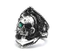 RobertDTesta Anello con Teschio da Uomo in Argento Sterling S925, Anello con Teschio Aperto Vintage E Diamanti,Argento,12
