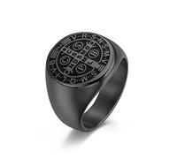 RobertDTesta Anello da Uomo con Medaglione Dell'esorcismo di San Benedetto, Anello Cattolico con Croce Dell'esorcismo in Acciaio Inossidabile,Nero,12