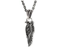 RobertDTesta Ciondolo da Uomo S925 in Argento Sterling con Ali d'Angelo, Collana Vintage con Ciondolo A Forma di Piuma,Argento,Single Pendant