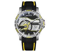 RobertDTesta Orologi Da Uomo Automatici Meccanici Sportivi, Moda Luminosa Doppio Lato Scheletro Orologi Meccanici Casual,Silver case yellow
