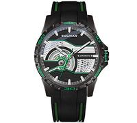 RobertDTesta Orologi Da Uomo Automatici Meccanici Sportivi, Moda Luminosa Doppio Lato Scheletro Orologi Meccanici Casual,Black case green