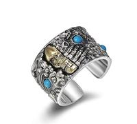 RobertDTesta S925 Argento Sterling Anello Con Teschio Aperto, Anello Vintage Da Uomo Con Teschio Intarsiato in Argento Turchese,Argento,11