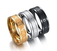 RobertDTesta Set Di 3 Pezzi Di Anello Di Numeri Romani in Acciaio Inossidabile Anello Apribottiglie Di Birra Anello A Forma Di Anello Set Anello Nuziale Retrò,Nero,11