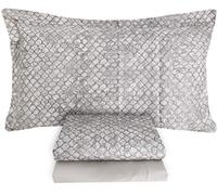 Roberto Cavalli Completo Letto Copripiumino Maxi 2 due piazze Matrimoniale 100% Raso Di Puro Cotone Sacco + Federe + sotto con angoli (Flakes - col 001 - Sabbia)