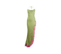 Roberto Cavalli, ,Dresses ,Donna ,Verde ,M Abito Lungo in Seta con Dettagli in Pizzo