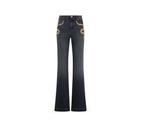 Roberto Cavalli, ,Jeans ,Donna ,Nero ,S Jeans a zampa con ricamo di serpente