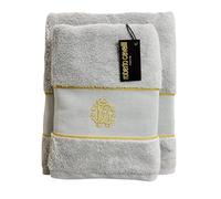 Roberto Cavalli Set 1+1 in Spugna Asciugamano e Ospite Gold New Ricamato Grigio