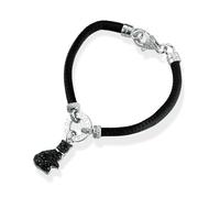 ROBERTO GIANNOTTI Bracciale MIS143 Argento 925% Gatto Charm Swarovski Nero Cuoio