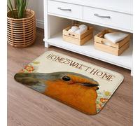 Robin Bird Home Sweet Home, tappetino da bagno ad asciugatura rapida, tappetino da bagno assorbente con motivo floreale colorato, antiscivolo, lavabile a primavera, per bagno, WC, decorativo, 50 x 81