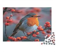 Robin Bird Perched 1000 pezzi Pettirosso con Bacche Puzzle Cartone Riciclato Adulti Riduttore Ansia Decorazione Murale Regalo Compleanno Perfetto Rilassante 52x38cm