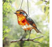 Robin Birds - Acchiappasole in acrilico colorato fatto a mano, da appendere al giardino, pettirosso sul ramo, decorazione da appendere per finestre e giardino