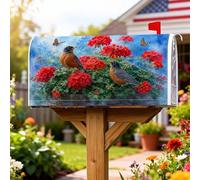 Robin - Coperture magnetiche per cassette postali, decorazione per cassetta postale con farfalle e geranio vivace, colore rosso, 53 x 64 cm