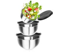 Robin Goods® 3x ciotole in acciaio inox con coperchio - insalatiera in 3 dimensioni - ciotola multifunzionale in metallo - ciotola da portata per cibo (3 pezzi - grandi)