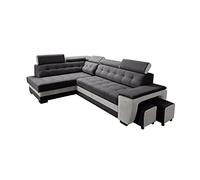 Robin Grand Divano angolare con funzione di letto cassetto per la biancheria due pouf poggiatesta regolabile angolo a sinistra nero e grigio 277 x 180 x 100