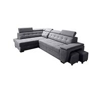 Robin Grand Divano angolare con funzione di letto cassetto per la biancheria due pouf poggiatesta regolabile angolo a sinistra grigio scuro 277 x 180 x 100