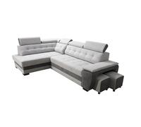 Robin Grand Divano angolare con funzione di letto cassetto per la biancheria due pouf poggiatesta regolabile angolo a sinistra grigio scuro e chiaro 277 x 180 x 100