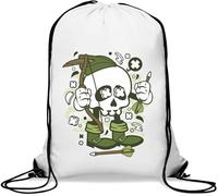 Robin Hood Skull Archer Take from The Rich Give to The Poor Gym Sack Casual Drawstring Bag Bianco