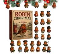 Robin Natale Avvento 2026, 2D Acrilico 24 Giorni Natale Conto alla | Simpatico ciondolo a forma di pettirosso, decorazione natalizia per gli amanti degli uccelli