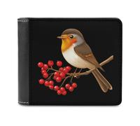 Robin Seduto su Mistletoe Tree Branch Portafoglio da uomo Bifold Slim Cash Card Holder Leather Purse