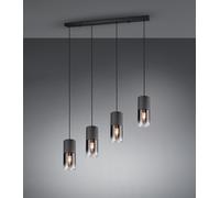 ROBIN SOSPENSIONE 4 CILINDRI METALLO NERO E VETRI FUME' E TRASPARENTI L. 80CM ATTACCO E27