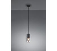 ROBIN SOSPENSIONE CILINDRO METALLO NERO E VETRO FUME' E TRASPARENTE D. 10CM 1 LUCE ATTACCO E27