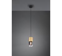 ROBIN SOSPENSIONE CILINDRO METALLO OTTONE SATINATO E VETRO FUME' E TRASPARENTE D. 10CM 1 LUCE ATTACCO E27