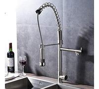 Robinet Cuisine Robinet brossé Nickel de Hauteur étendue en Laiton Robinet Robinet à Double Sortie de terrasse Installation de pulvérisateur déroulant Cuisine