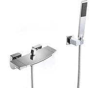 Robinet de baignoire avec douche, robinets de baignoire en laiton, mitigeur à bec cascade à 2 poignées, avec douchette à main robinet de bain mural 2 fonctions robinet de baignoire ensemble mélangeur