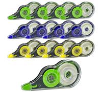 RobLuX 12 Pezzi Bianchetto a Nastro 12m x 5mm Correttore a Nastro con Cappuccio Protettivo per Bambini Studenti Ufficio Scuola Casa (Giallo Verde Blu)