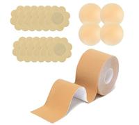 RobLuX Boob Tape 5m X 5cm Alza Seno Adesivo Reggiseno Adesivo Push Up con 4 Copricapezzoli in Silicone Invisibile Adatto per Abito da Sera Ballo di Fine Anno Abito da Sposa