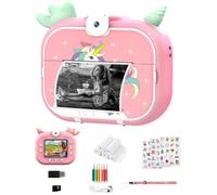 Robofun Macchina Fotografica Istantanea, 2,4 Pollici 1080P 48MP HD 180° Obiettivo Rotante Fotocamera Digitale con 32GB Scheda SD e Carta da Stampa, Regalo per Bambini dai 3-12 Anni -Rosa