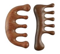 ROBOHOOK Massaggiatore per cuoio capelluto in legno, denti larghi, con pettine per massaggio con manico piccolo in legno di sandalo dorato, per donne e uomini, per la crescita dei capelli, cura dei