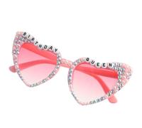 ROBOHOOK Occhiali di compleanno per ragazze, occhiali da sole da regina di compleanno per donne, strass rosa a forma di cuore, occhiali da festa per regali di compleanno accessori