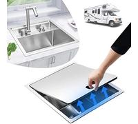 Roboraty Lavello da Cucina in Acciaio Inossidabile con Coperchio in Metallo,Lavamani per Camper, Caravan, Camper,Facile da Installare E Pulire,320 × 430 × 220 Mm,Silver