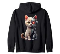Robot Cat degli Cyborg AI Cats Robotic Kitten Dystopian Felpa con Cappuccio