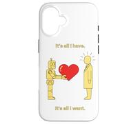 Robot che offre cuore all'arte simbolica minima umana Custodia per iPhone 16