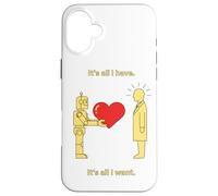 Robot che offre cuore all'arte simbolica minima umana Custodia per iPhone 16 Plus