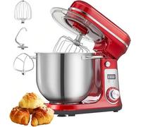 Robot da cucina con testa inclinabile da 6 litri, robot da cucina con frusta, gancio for impastare e frusta a filo, regolabile a 6 velocità, ideale for impastare la panna da montare(Red)