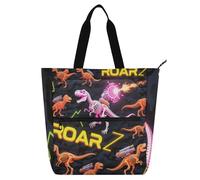 Robot Dino Roaring T-rex arancione nero libro per bambini adulti borsa a tracolla gotica grande biblioteca borsa a tracolla con tasche per scuola e tempo di gioco scuola arcobaleno