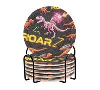 Robot Dino Roaring T-rex arancione nero sottobicchieri assorbenti con supporto set di 6 sottobicchieri per protezione da tavolo per tavolo in legno